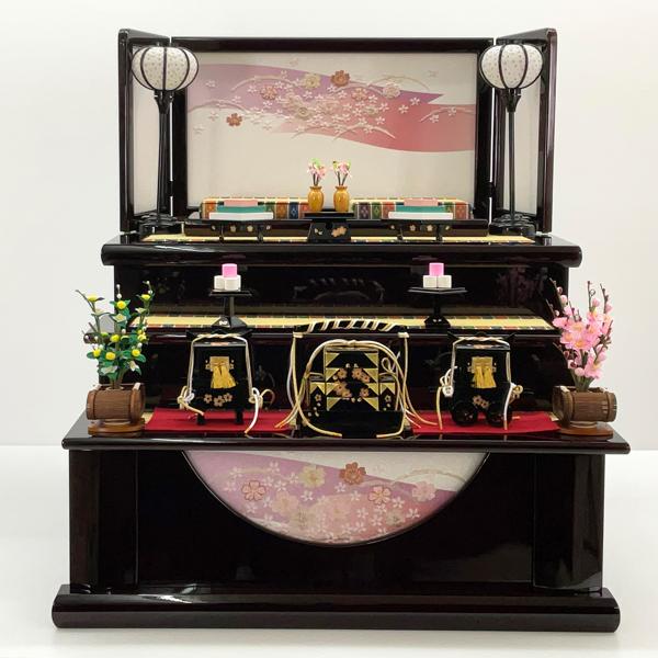 雛人形 親王 官女 収納飾り 3段 ワイン 絵巻に桜 おひなさま ひな祭り