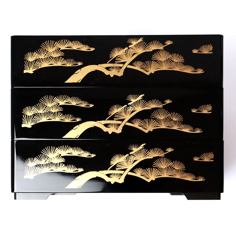 みよし漆器本舗 重箱 3段 6寸 (18.2cm) 二羽鶴 三段重箱 お重箱 鶴 松