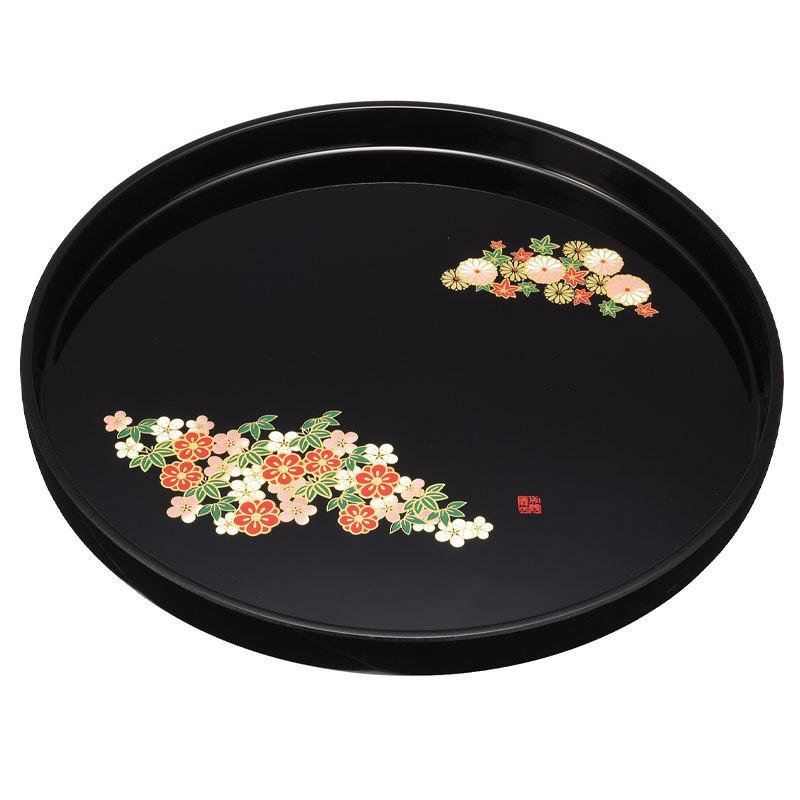 みよし漆器本舗 紀州塗り お盆 トレー 24cm 丸盆 黒 和み春秋 成願義夫