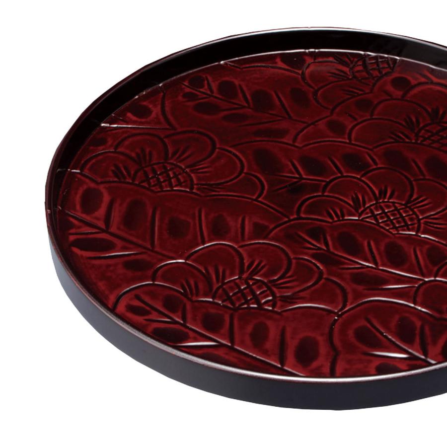 みよし漆器本舗 紀州塗り お盆 トレー 33cm 木製丸盆 浅型丸盆 菊彫り