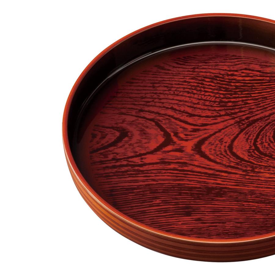 みよし漆器本舗 紀州塗り お盆 トレー 10寸 丸盆 両面ケヤキ杢目 茶盆