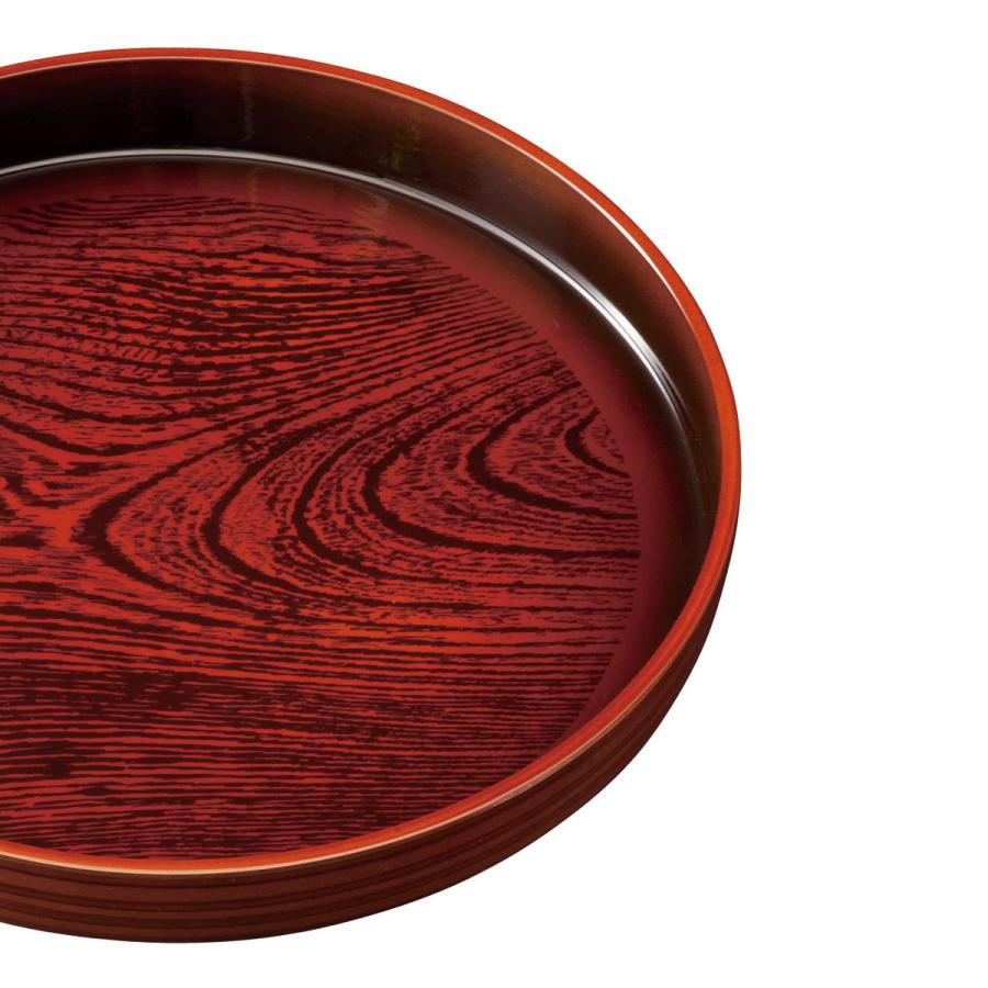 みよし漆器本舗 紀州塗り お盆 トレー 10寸 丸盆 両面ケヤキ杢目 茶盆