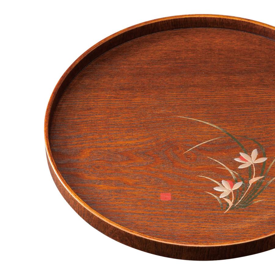 みよし漆器本舗 紀州塗り お盆 トレー 10寸 丸盆 春ラン うるし塗り 金