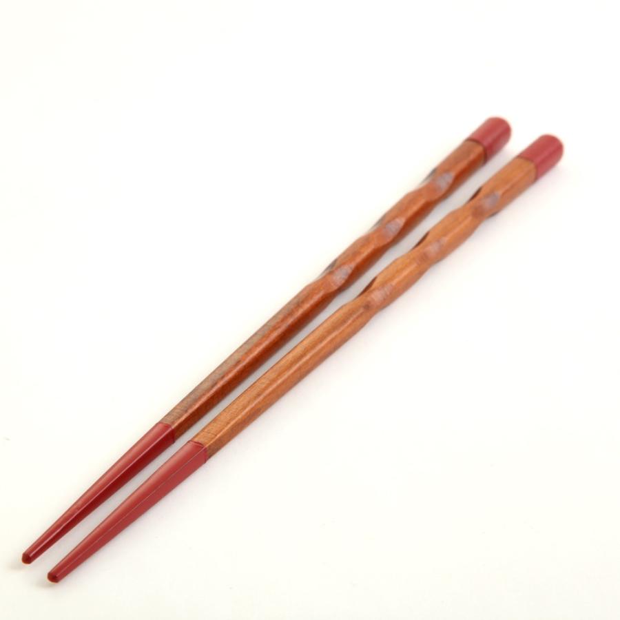 みよし漆器本舗 天然木製 彫刻箸 赤 23cm お箸 おはし おしゃれ