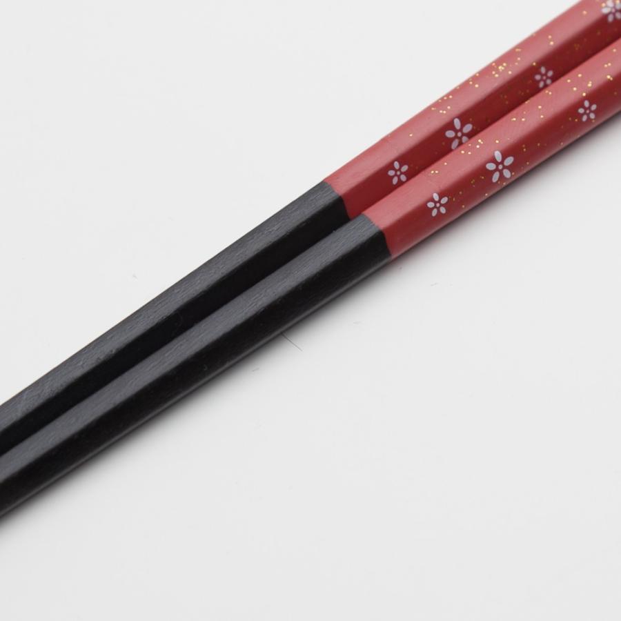 みよし漆器本舗 天然木製 箸 六角 桜 赤 22.5cm お箸 おはし かわいい