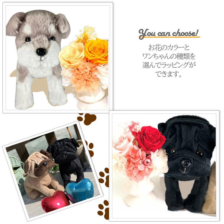 わんプチセット プリザーブドフラワー ぬいぐるみ 犬 プリザ 花 ギフト