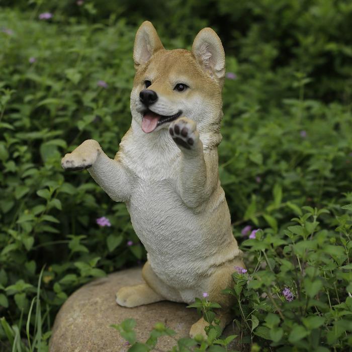 犬 置物 大型 動物 手をあげる柴犬 高さ40.5cm woobia おしゃれ 大きい