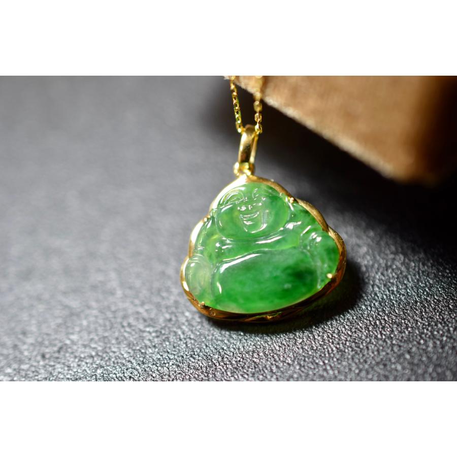 847 現品 限定特売 k18金ゴールド 天然 陽緑 本翡翠 ネックレス みろく