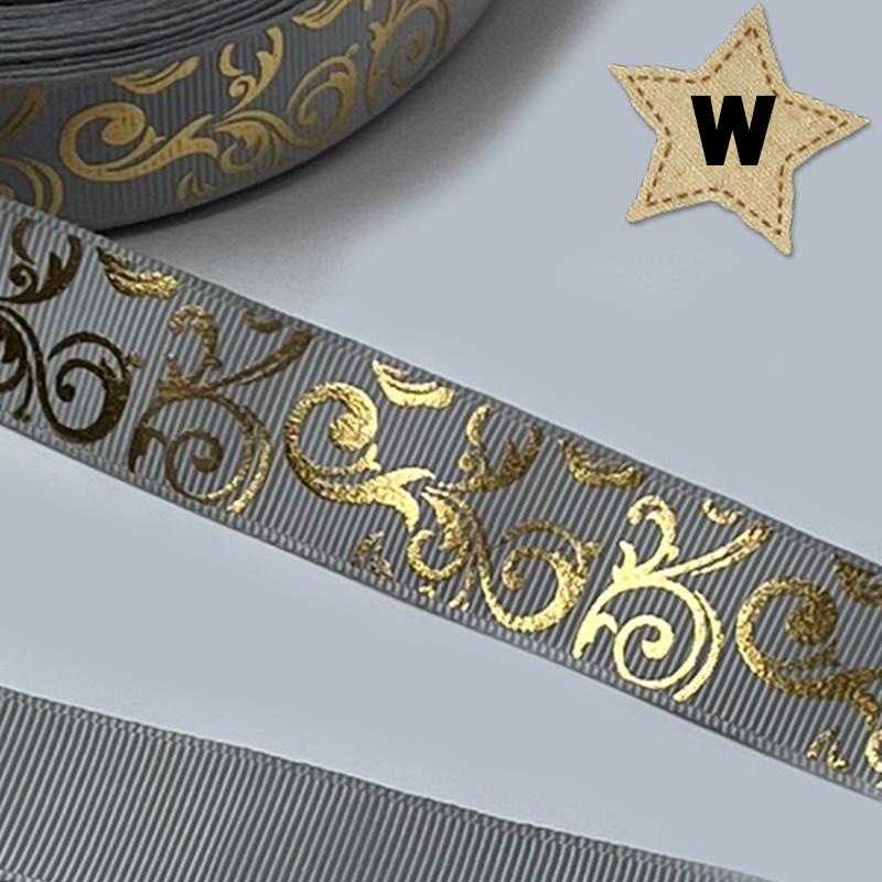 23mm幅 1m】全10色 蔦柄 アラベスク柄 グログランリボン ゴールド