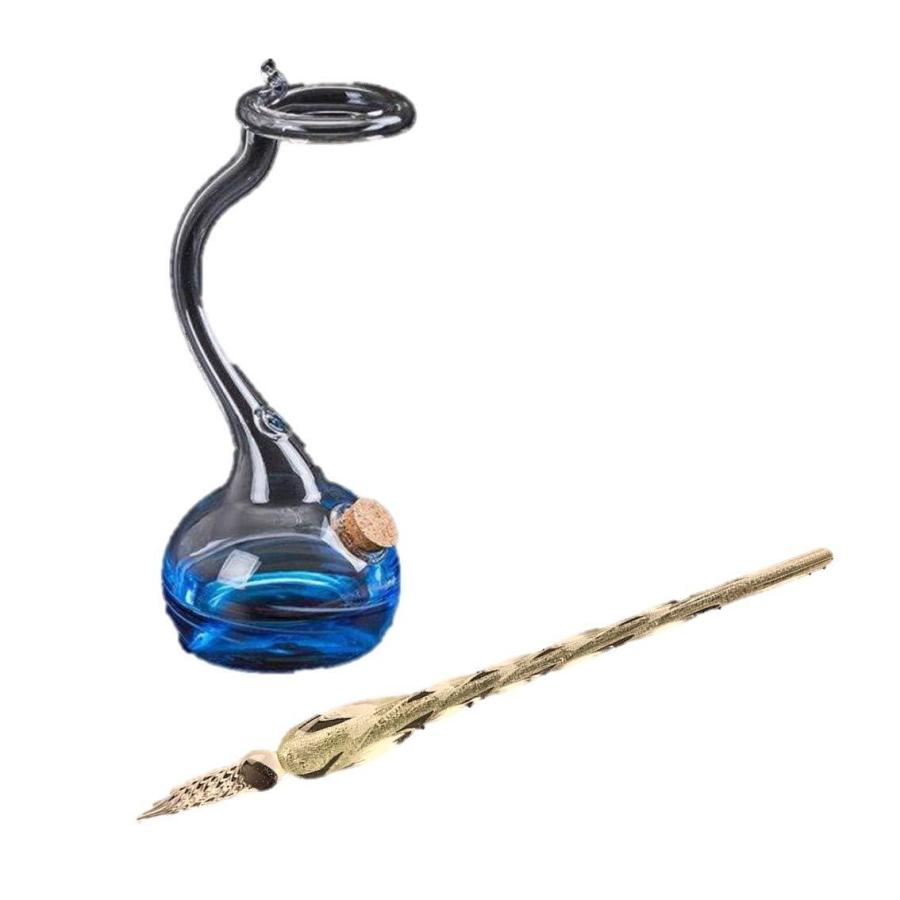 ガラス瓶 と ガラスペン セット つけペン 万年筆 透明 水色 ペン