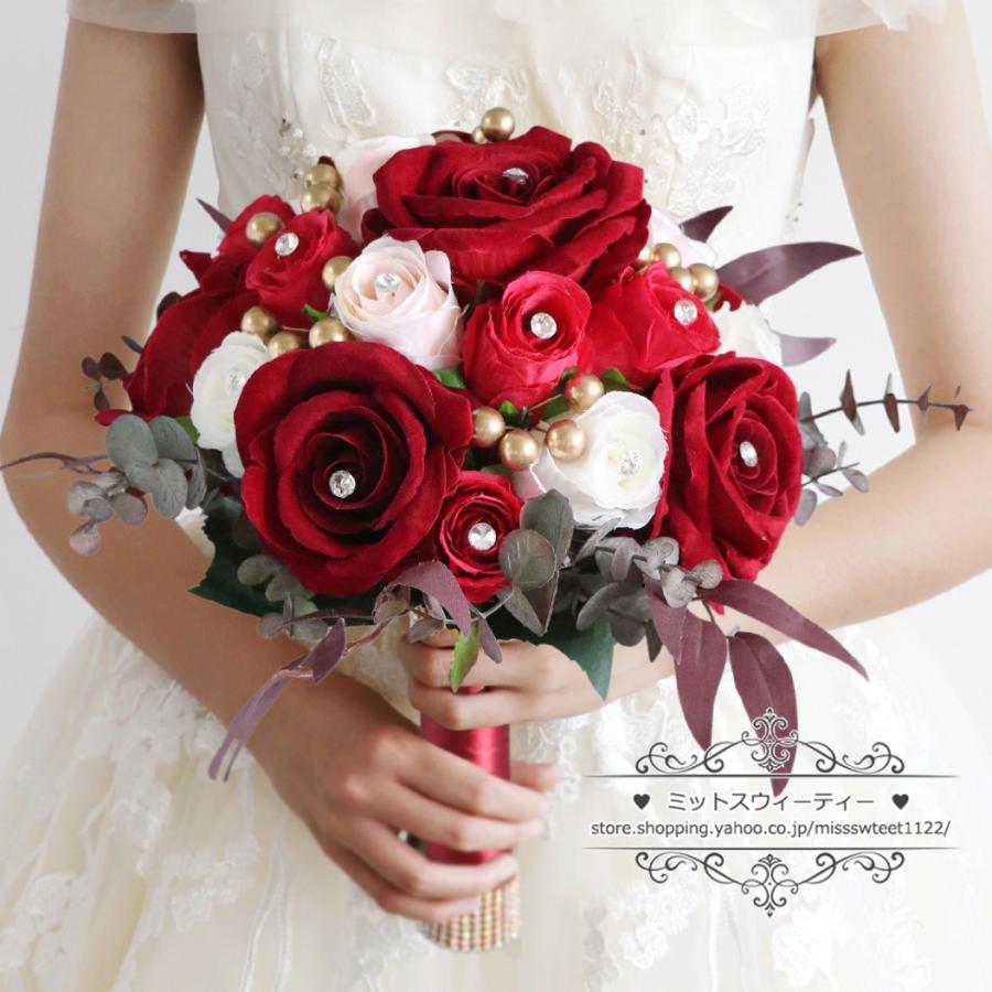 ブライダルブーケ ラウンドブーケ ワインレッド ウエディングブーケ