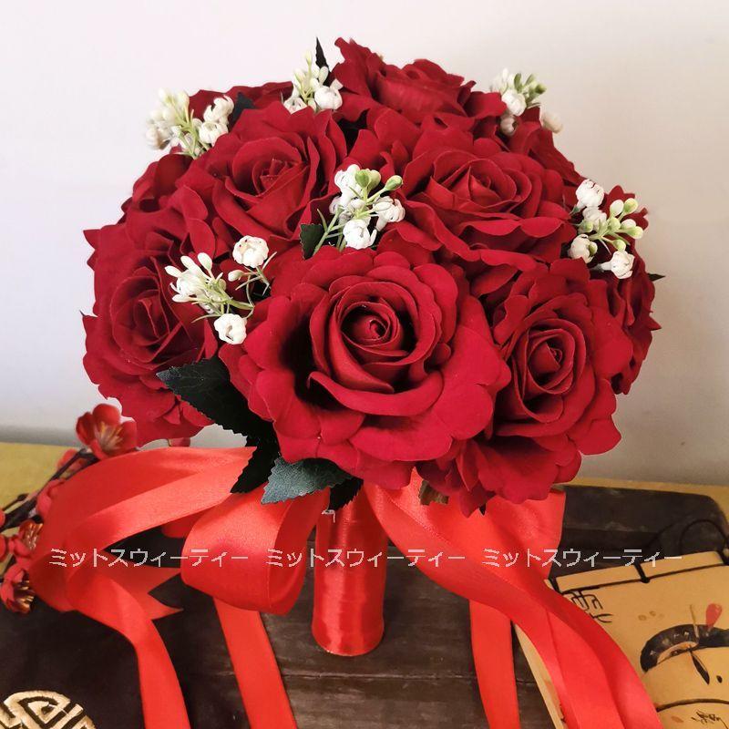 ウエディングブーケ ワインレッド 赤 二次会 結婚式 ローズ バラ 造花