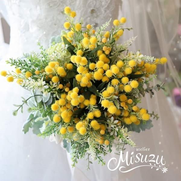 misuzu113 ミモザナチュラルクラッチブーケ ブートニアのセット