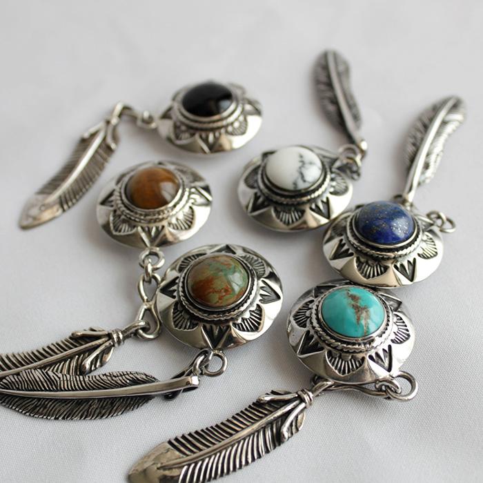 コンチョ ボタン/ネジ式/天然石・ターコイズ/ネイティブフェザー