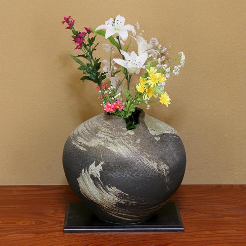 ポイント5倍]信楽焼 花瓶 窯肌 刷毛目 盛土 丸 13号 おしゃれ 一輪挿し