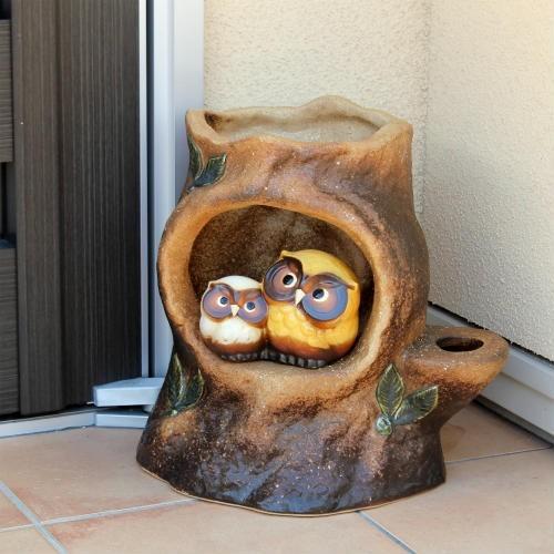 ポイント8倍]信楽焼 陶器 傘立て 切り株 フクロウ 傘たて ふくろう