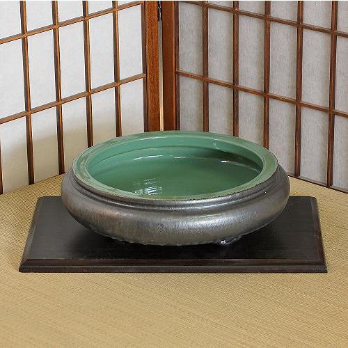信楽焼 水盤 花器 11号 中青磁 万年青 丸 陶器 池坊 嵯峨御流 生け花