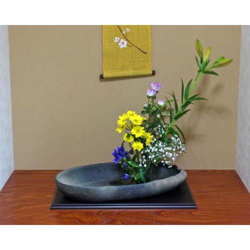 在庫数限り 信楽焼 水盤 花器 20号 窯肌変形ひねり 小判 陶器 池坊