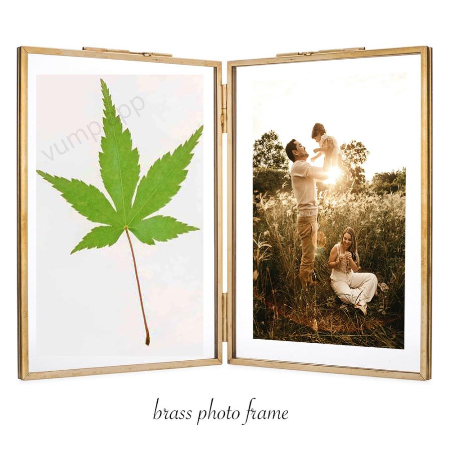 フォトフレーム 2L判 2面 ガラス 真鍮 ゴールド 2枚 おしゃれ