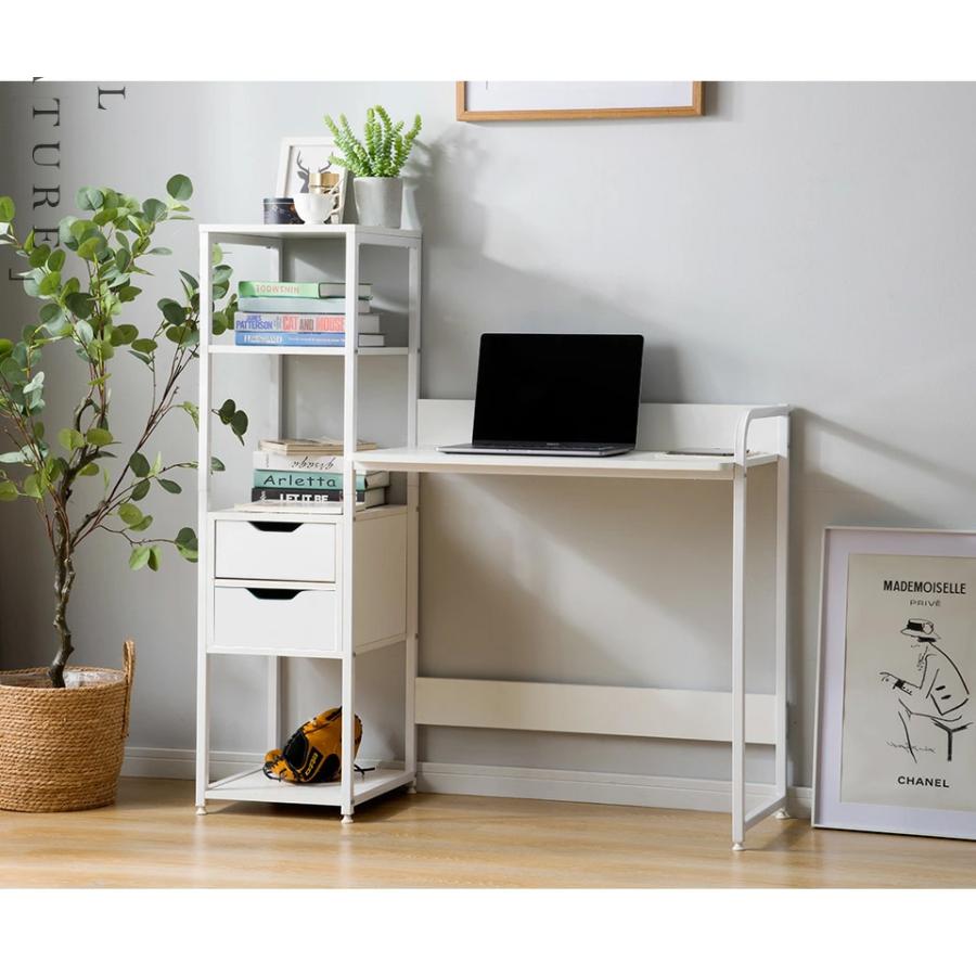 BTM 【全品8%OFF】パソコンデスク 引き出し付き 3段シェルフ付 木製