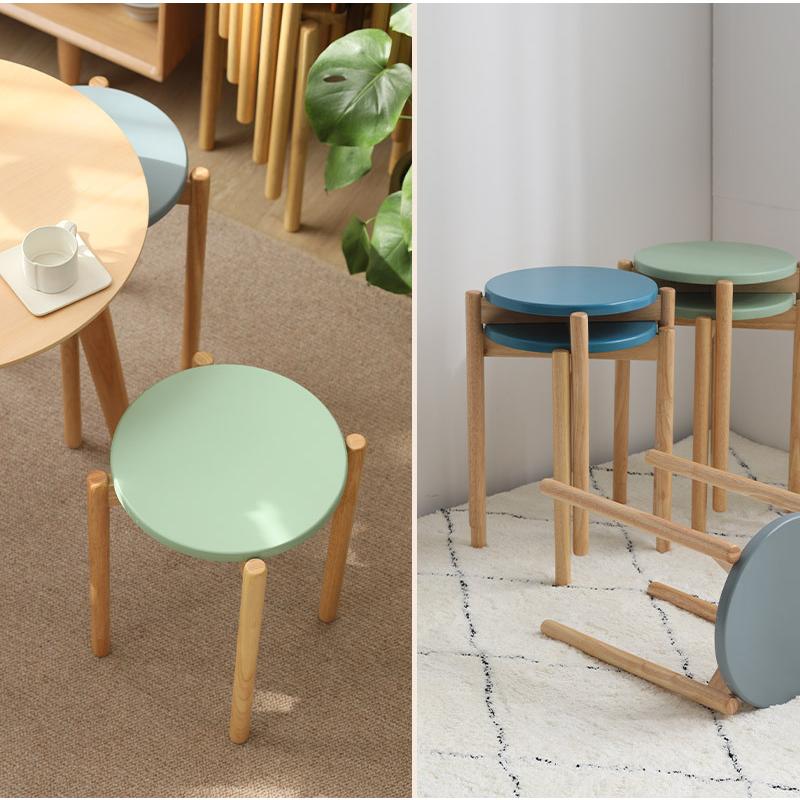 moca company [3脚セット]スタッキングスツール 天然木 丸椅子 丸