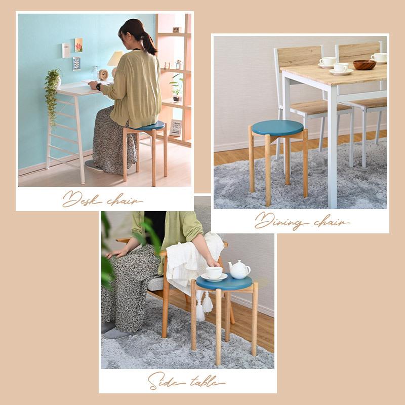 moca company [3脚セット]スタッキングスツール 天然木 丸椅子 丸