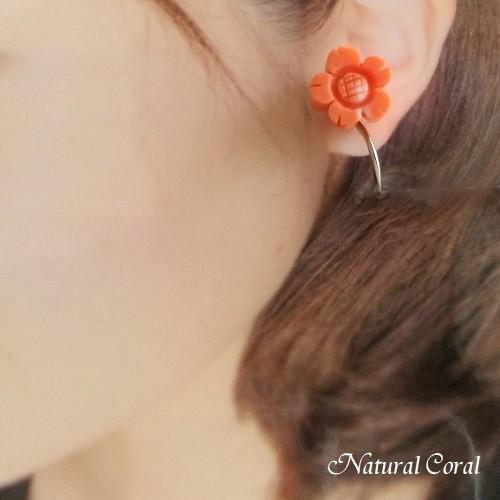 桃珊瑚 ももさんご サンゴ イヤリング 花 ナチュラルコーラル : 珊瑚