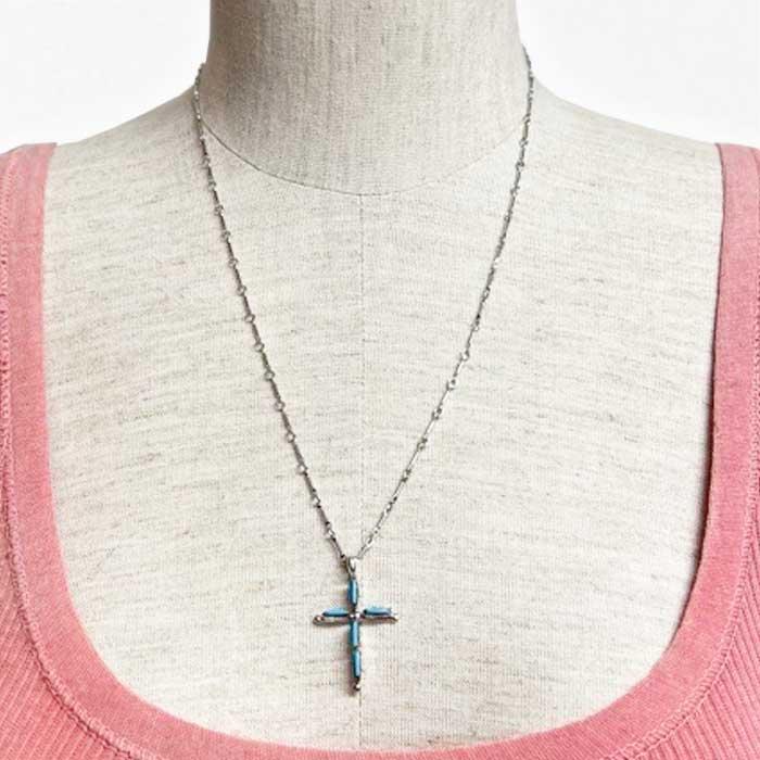ズニ族 ニードルポイント ターコイズ シルバー クロス ペンダント