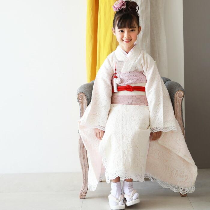 七五三 着物 7歳 フルセット 購入 販売「オフホワイト・白のレース着物