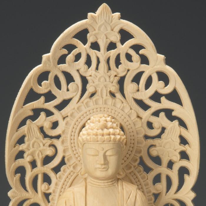 仏像 桧木 阿弥陀如来 立像 八角台座 舟型唐草光背 3.5寸 浄土宗 高さ