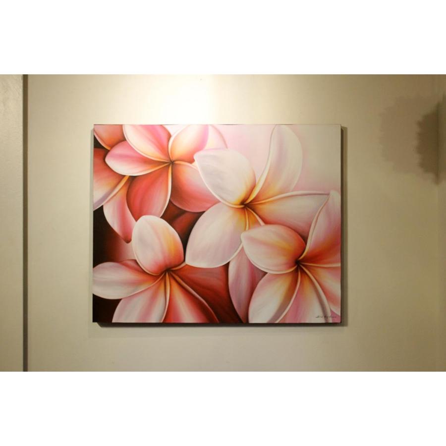 絵画 100×80cm プルメリア ピンク ハイクオリティ バリ島 アート