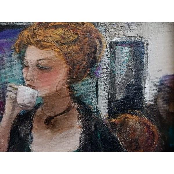 佐々木里華 「カフェの女」 人物画 油彩 F8号 真作保証 一枚の繪で