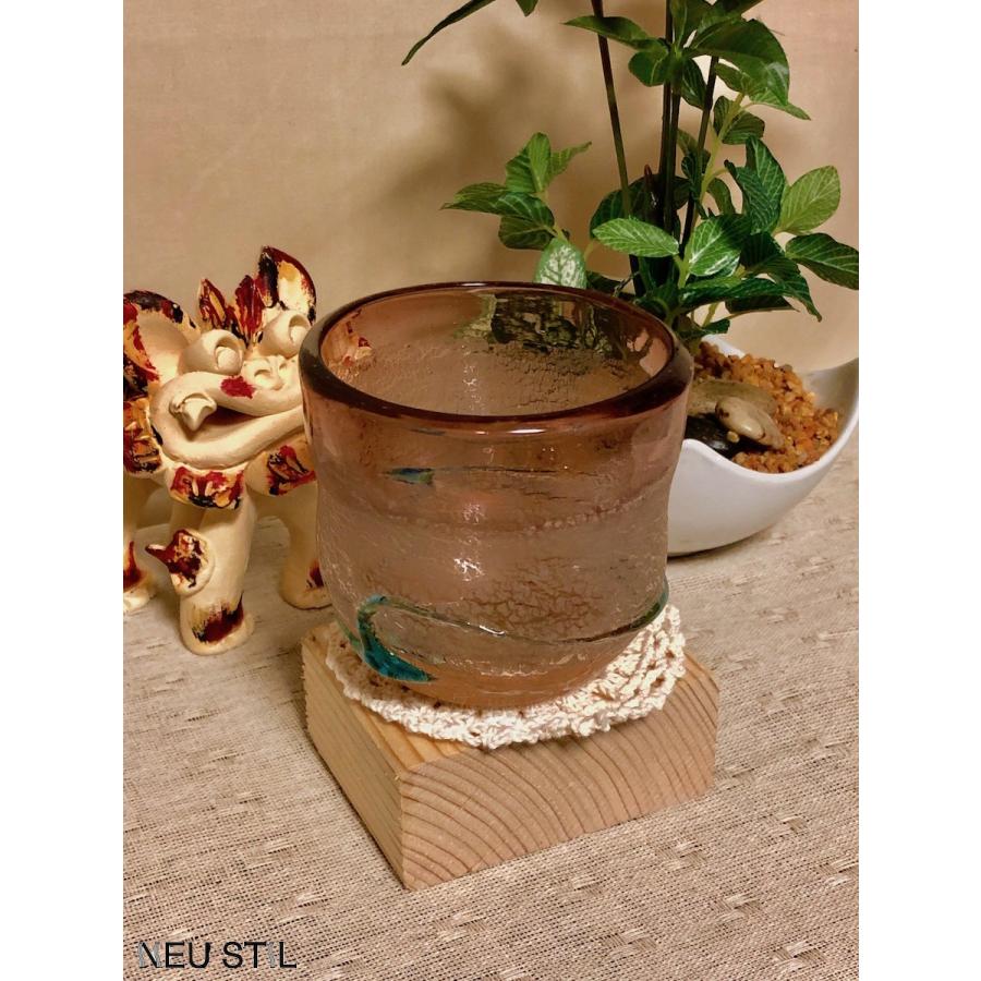 琉球ガラス グラス 稲嶺盛吉 ロックグラス 土紋 茶色 波巻き 母の日 父