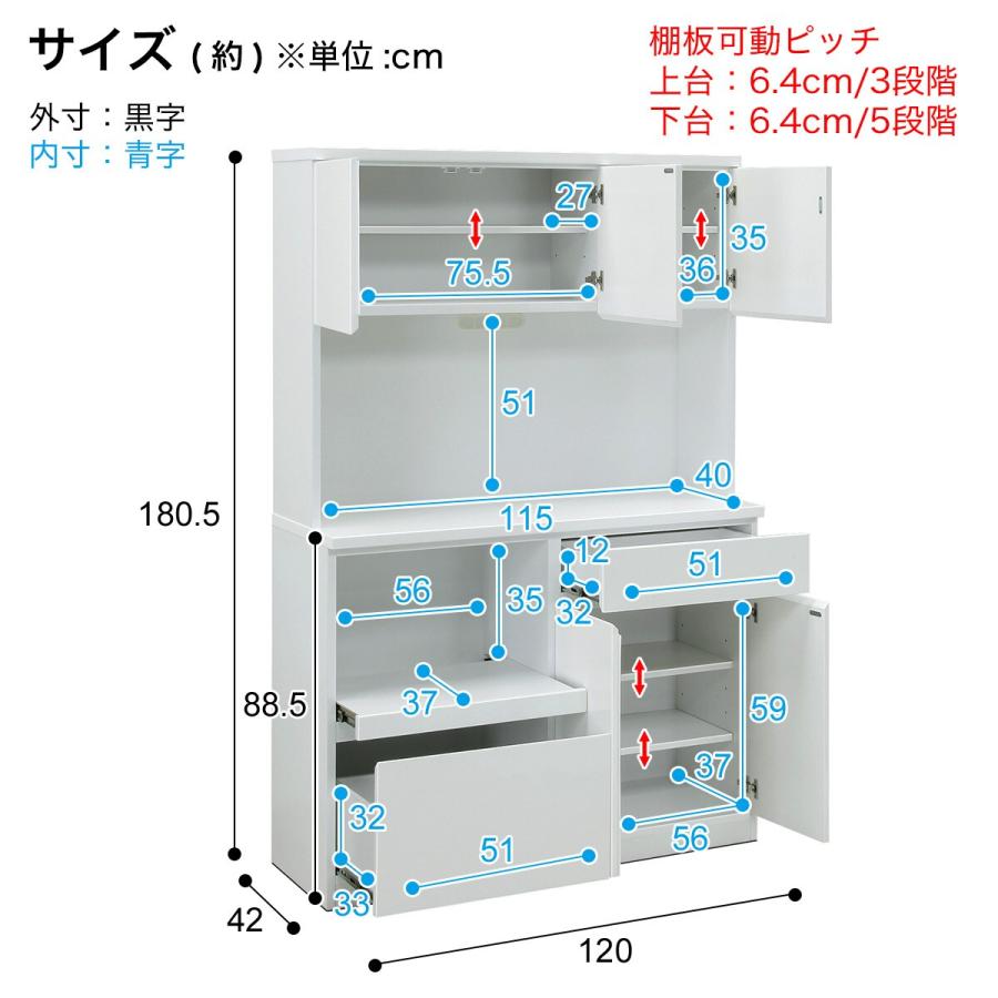 ニトリ（NITORI） 幅120cm 鏡面仕様のキッチンボード (幅120cmcm WH