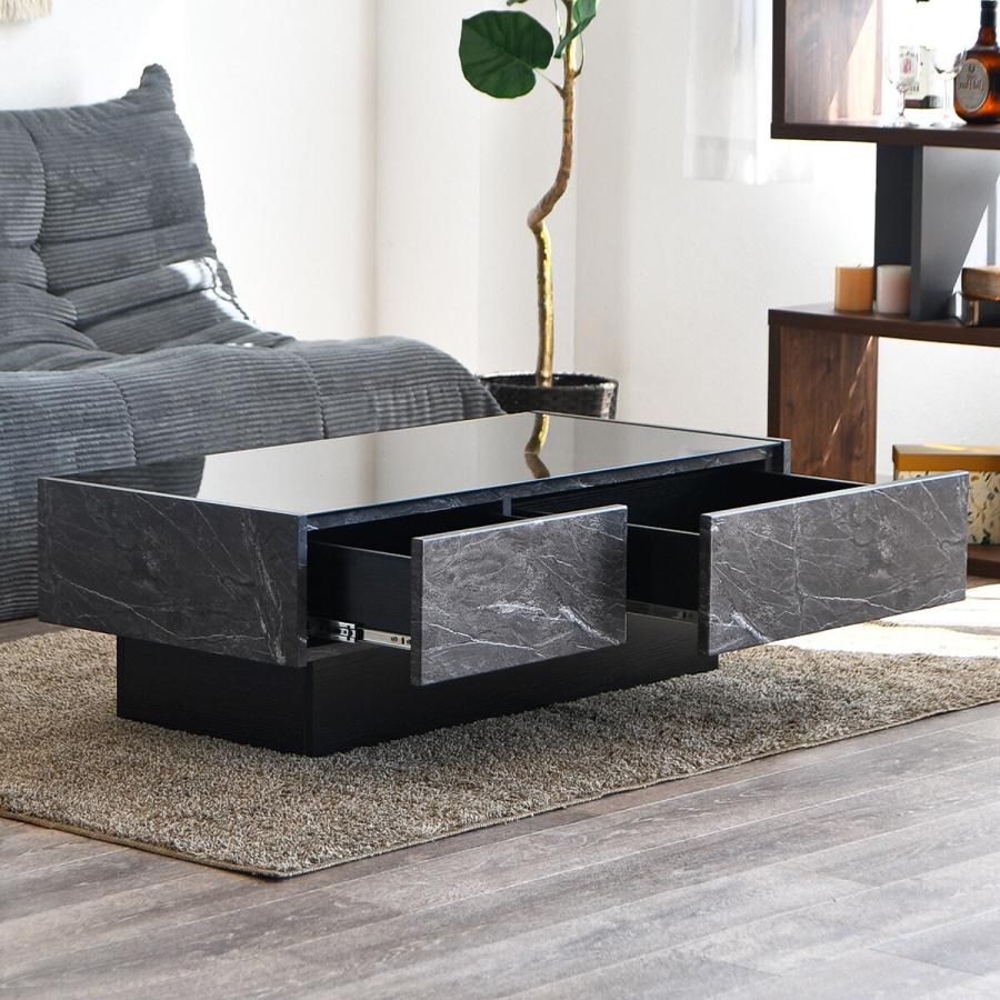 ニトリ（NITORI） ガラス天板センターテーブル 引出し付き (大理石柄