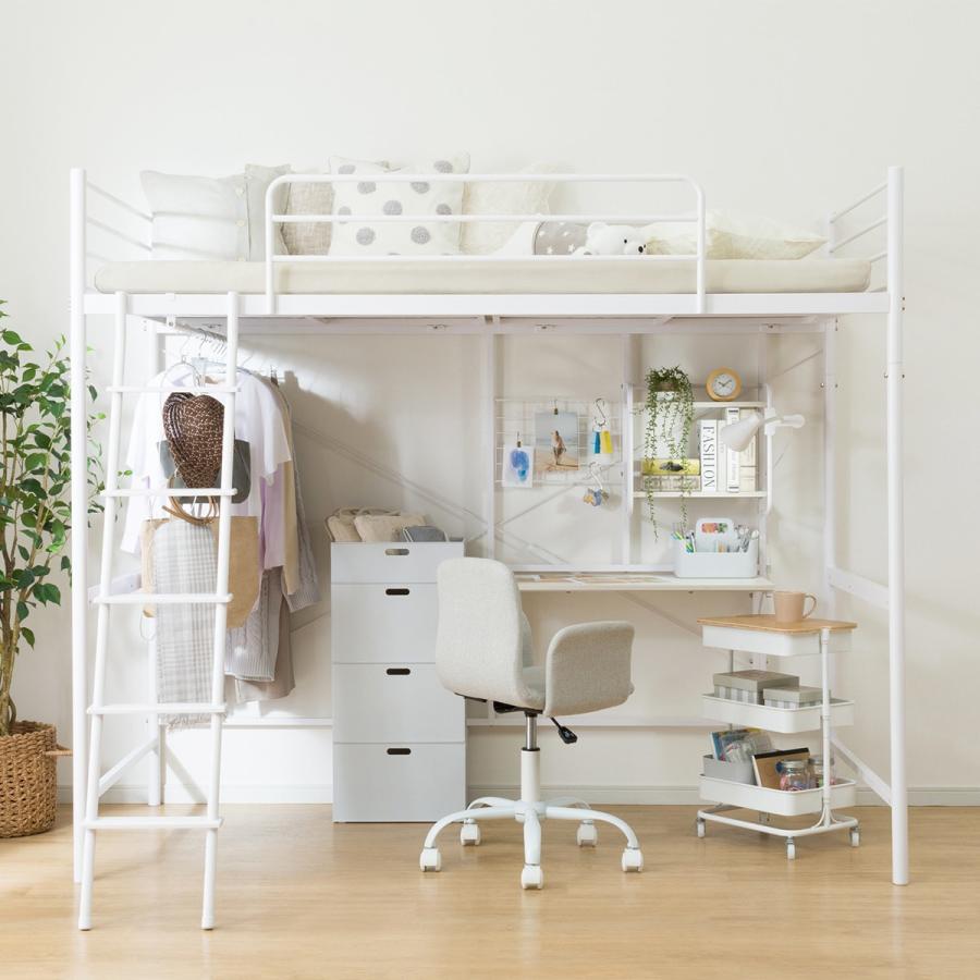 ニトリ（NITORI） スチールハイベッド+棚付きデスクセット(HB02 WH