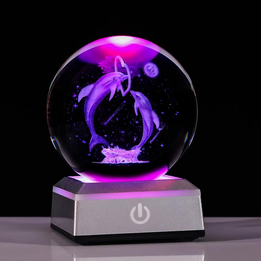 Longsafe 3D クリスタル ボール 水晶 宇宙 置物 台座 ライト オブジェ