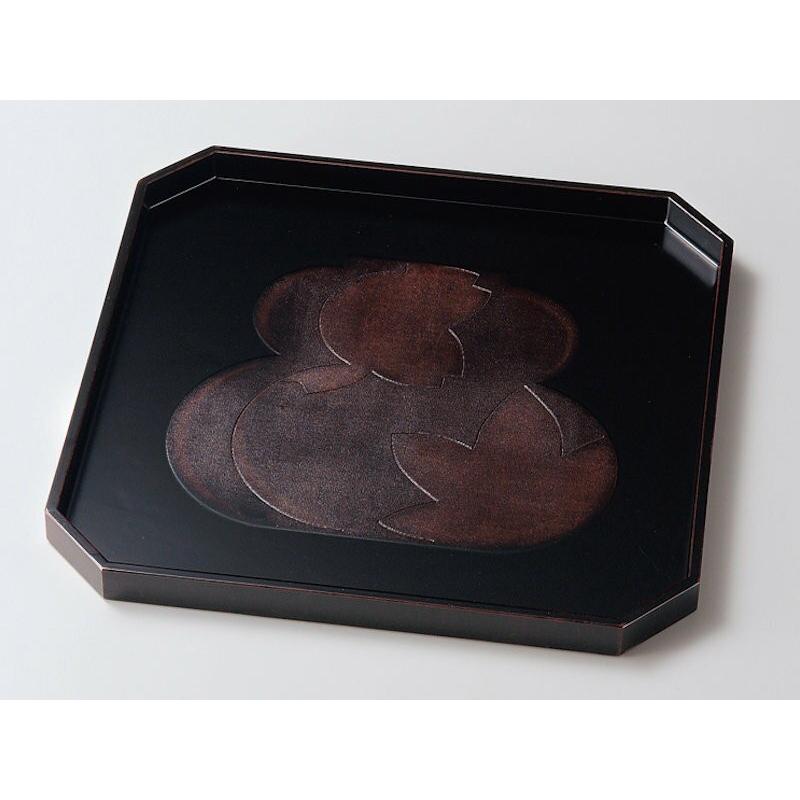 角盆 木製 越前漆器 越前塗り 膳 お盆 隅切 布張 曙 瓢箪 春秋 11.5寸