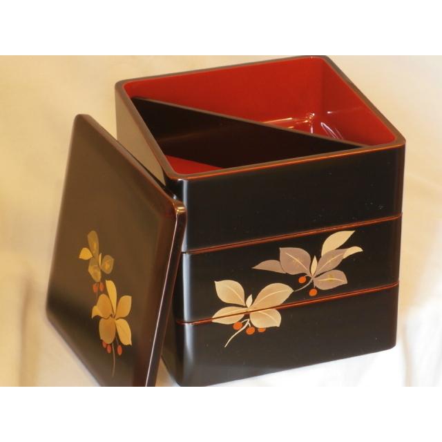 和食器 会津漆器 お重 木製 6.0寸 三段重箱 漆塗り やぶこうじ 溜内朱