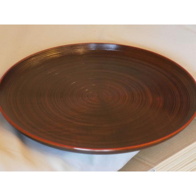 丸トレイ 丸盆 盆 山中漆器 木製 尺0寸 万葉 糸目筋 渕朱 くりぬき