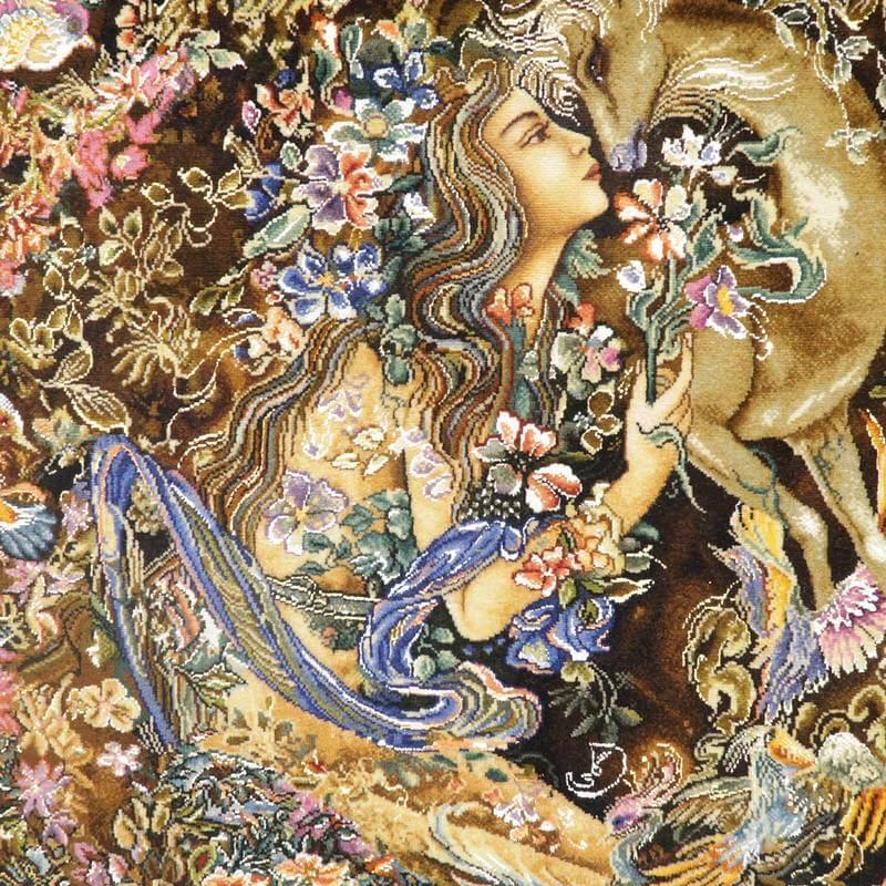 ペルシャ絨毯 イラン・タブリーズ絵画 125×92cm(額縁込) 手織り 絵画