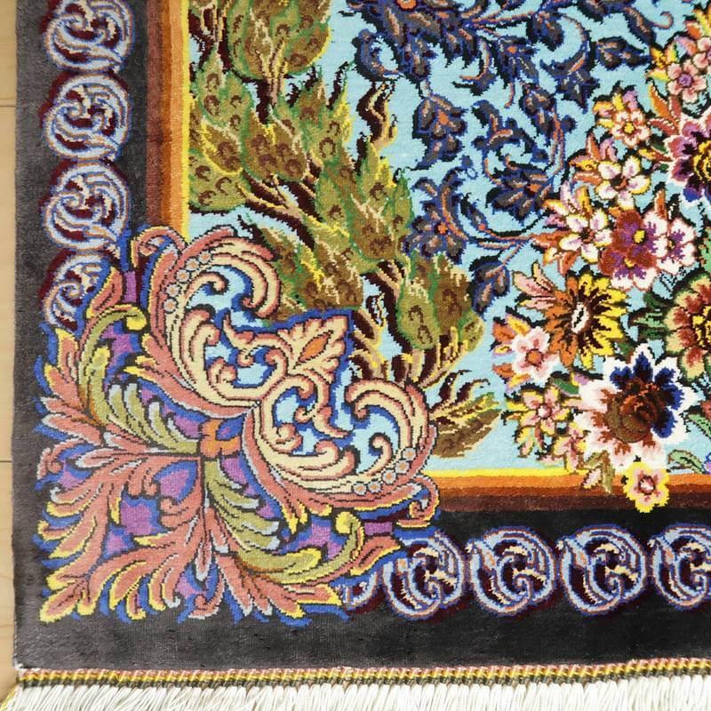 ペルシャ絨毯 イラン じゅうたん・クム産 シルク 100％ 90×59cm 手織り