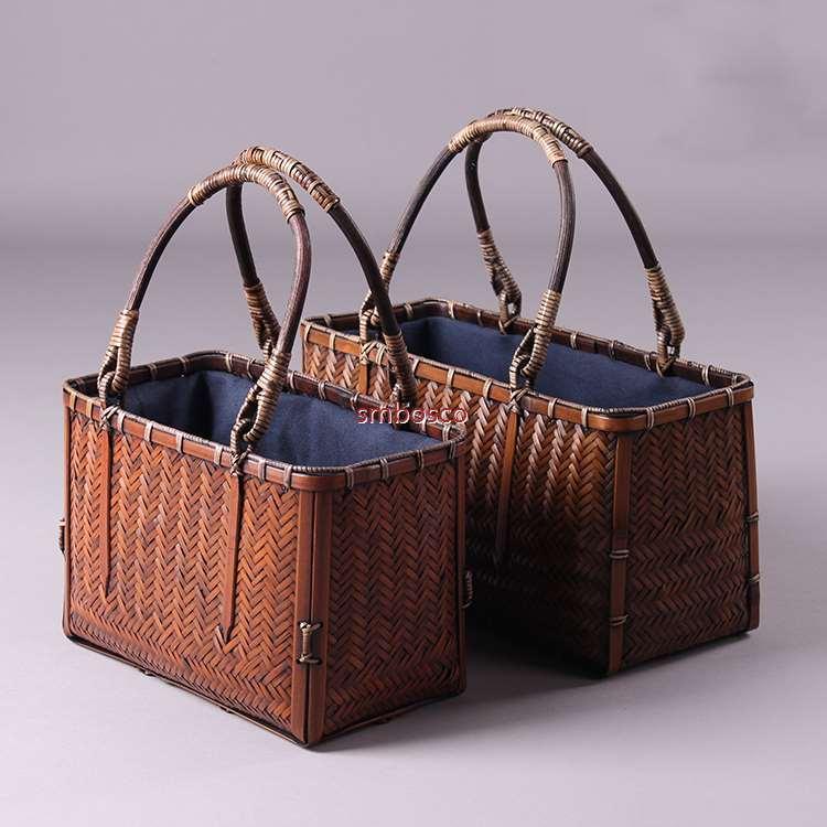 最高級 匠の技 かごバッグ 和風 トートバッグ 真竹 茶器収納 便攜