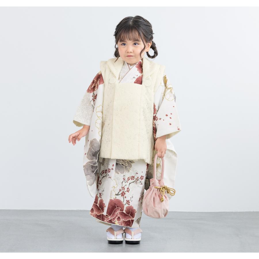 512ag71□七五三 三歳 女児 着物&被布エプロン 立涌文□状態良好