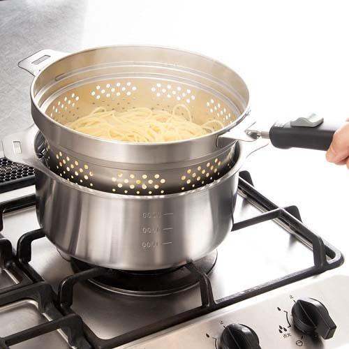 燕三 IH対応ハンドル着脱式鍋4点セット 蒸し台＆中かご付 EM-033 ( 1