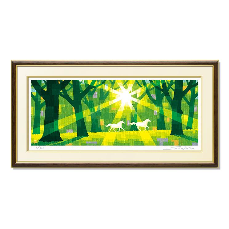絵画 馬 朝日 壁掛け インテリア 版画 風景画 風水 玄関 おしゃれ 額