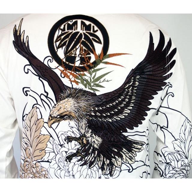 絡繰魂 和柄tシャツ 大鷲刺繍 ロンT tシャツ メンズ 黒 白291003 : 和