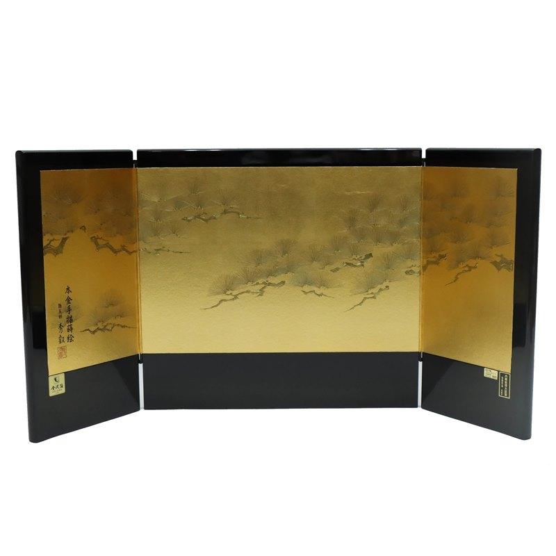 アウトレット品 屏風 屏風のみ 15号 三曲屏風 宝永屏風 黒 金沢松寿