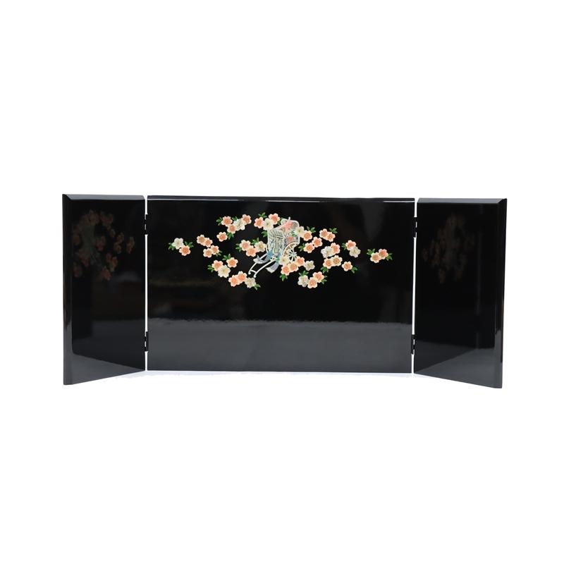 アウトレット品 雛人形三月屏風 屏風のみ 11号 御所車 螺鈿 黒塗 三曲