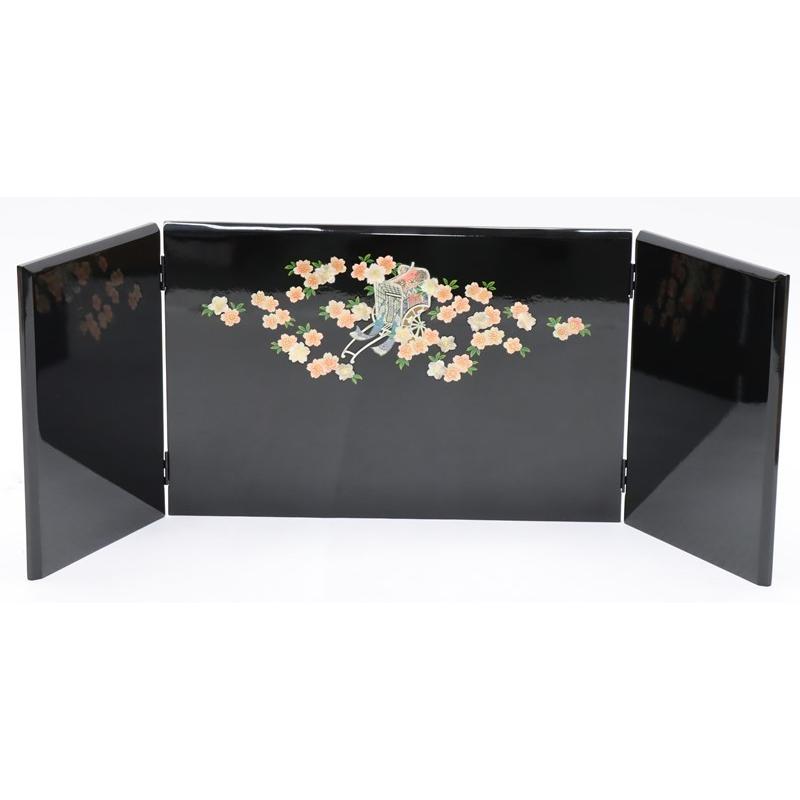 アウトレット品 雛人形三月屏風 屏風のみ 11号 御所車 螺鈿 黒塗 三曲